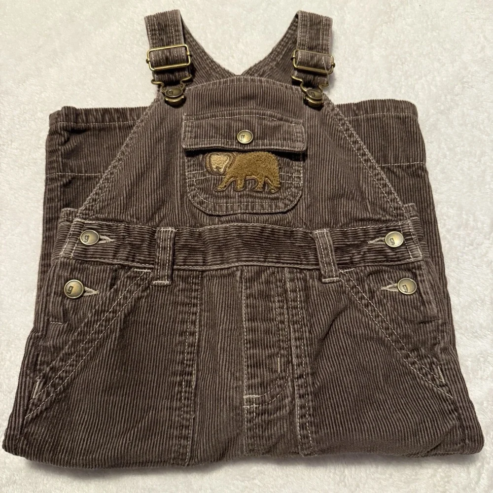 Y2K 2008 Gymboree Boys Brown Corduroy Embroidered‎ Overalls Size 12-18 Mos